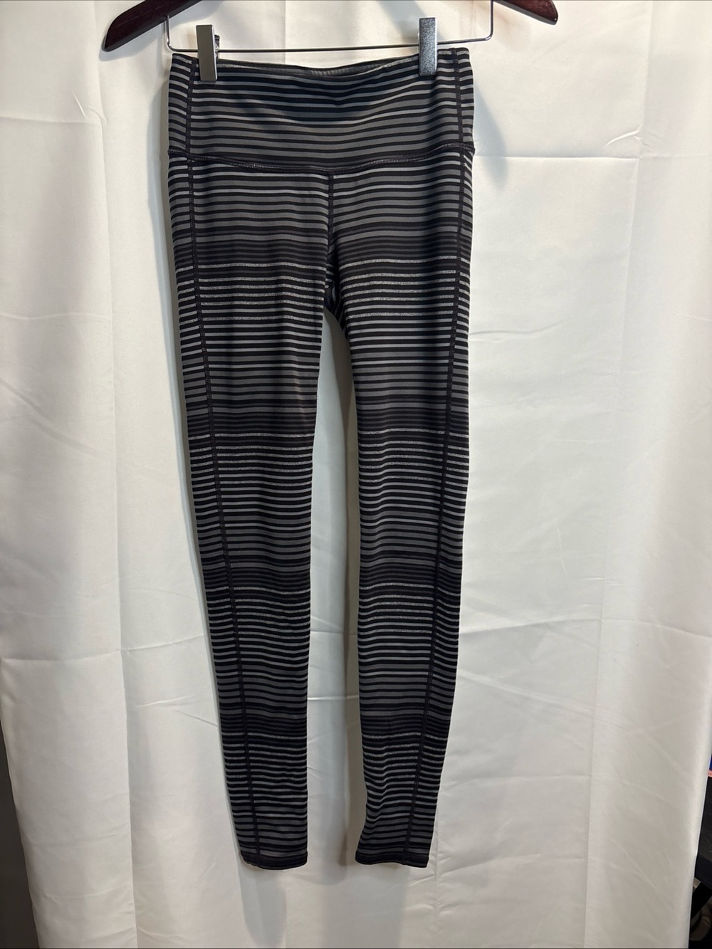 Striped Black and Gray High-Waist Leggings